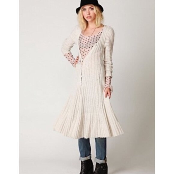 Free People Sweaters - RARE VINTAGE Free People Ivory Long Knit Flowy Maxi Cardigan